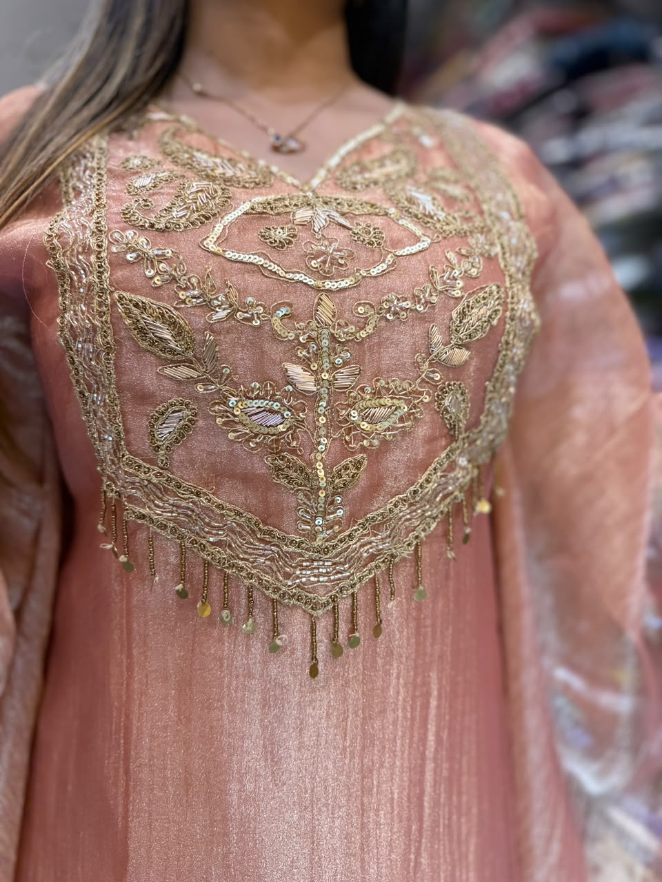 Pure Glass Crush Tissue Rose Gold Kaftan 2pc Set