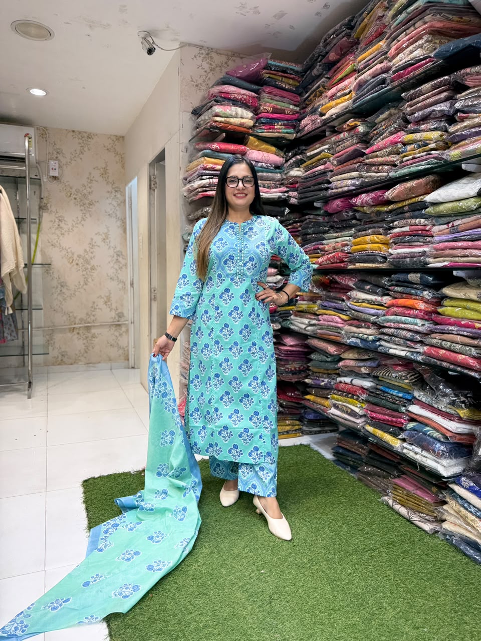 Pure Cotton Firozi Blue 3pc Set