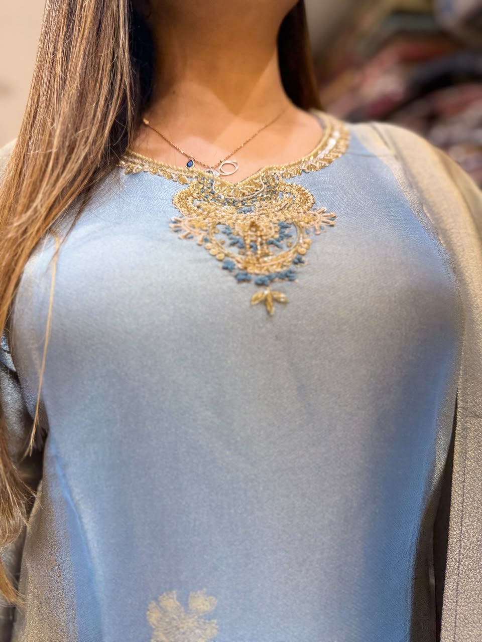 Pure Zeeraf Banarsi Silk Blue 3pc Set