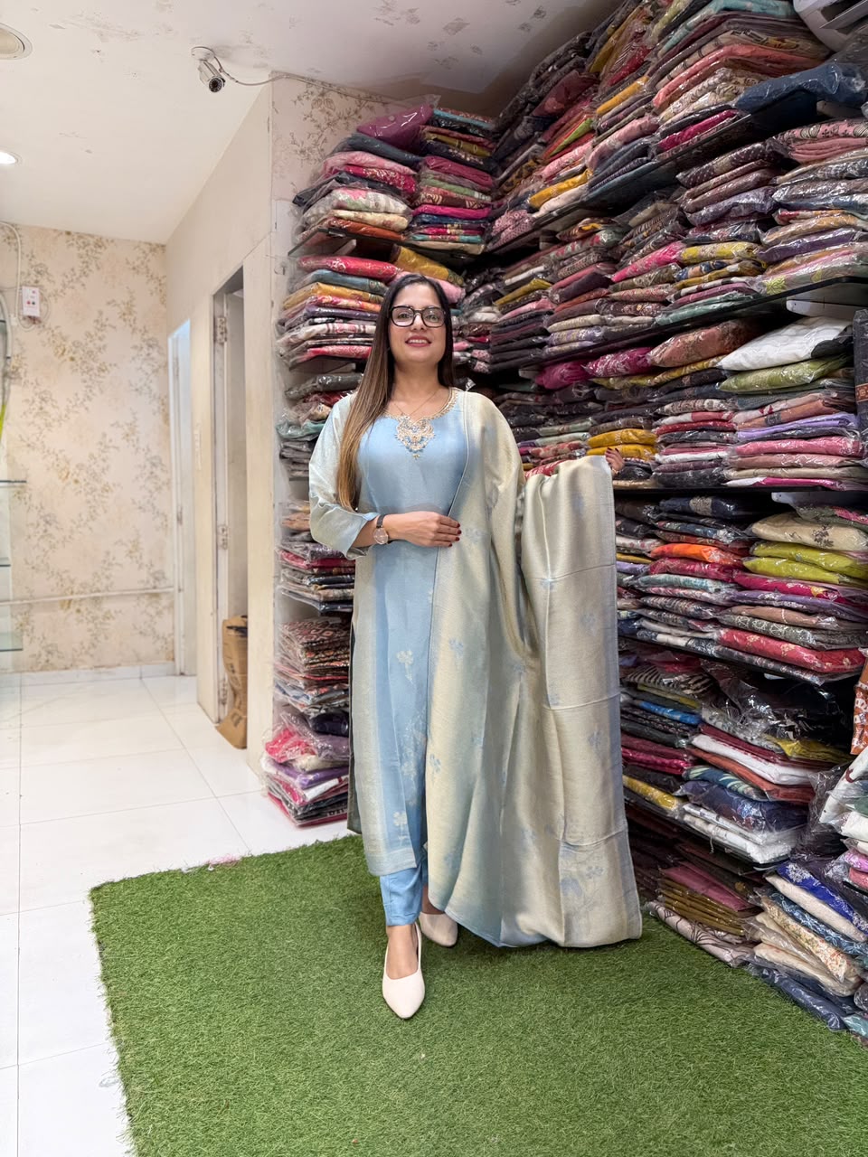 Pure Zeeraf Banarsi Silk Blue 3pc Set