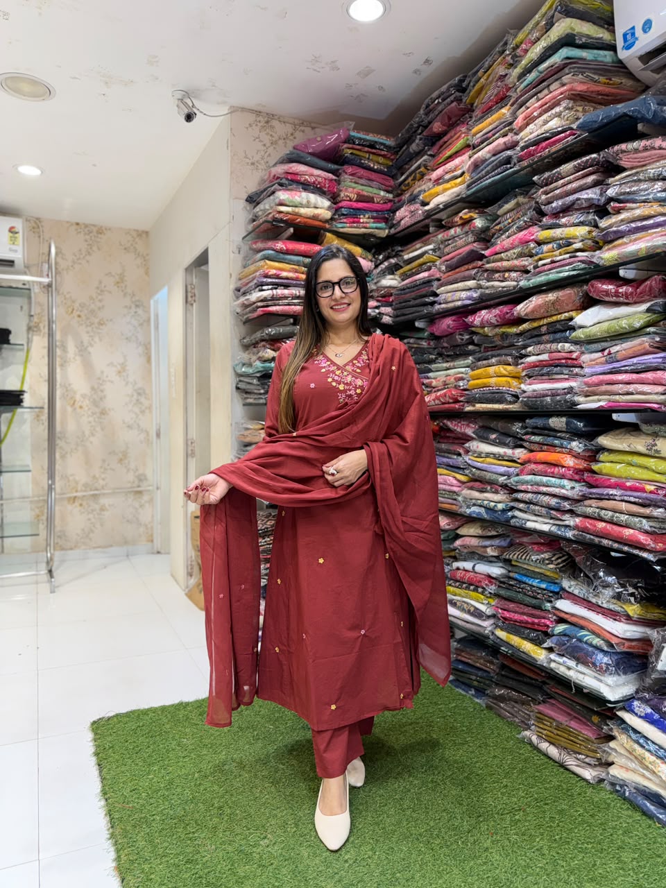 Pure Cotton Maroon Angarkha 3pc Set