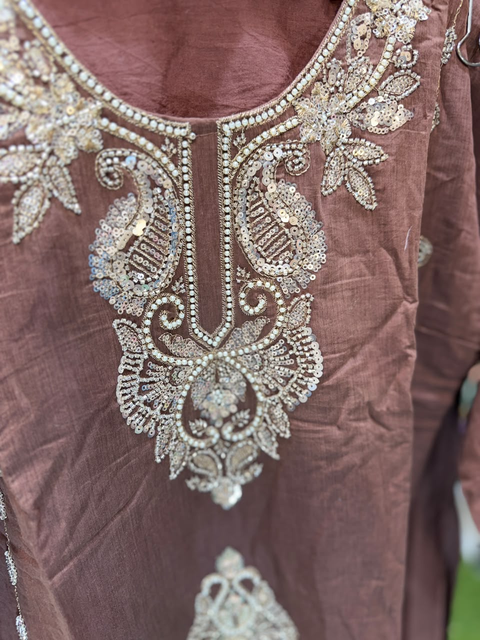 Pure Banarasi Mull Chanderi Brown 3pc Set