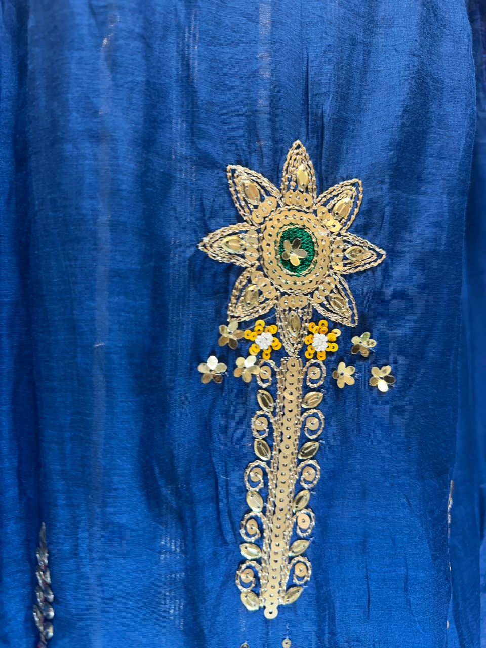 Pure Banaras mull Chanderi Blue 3pc Set
