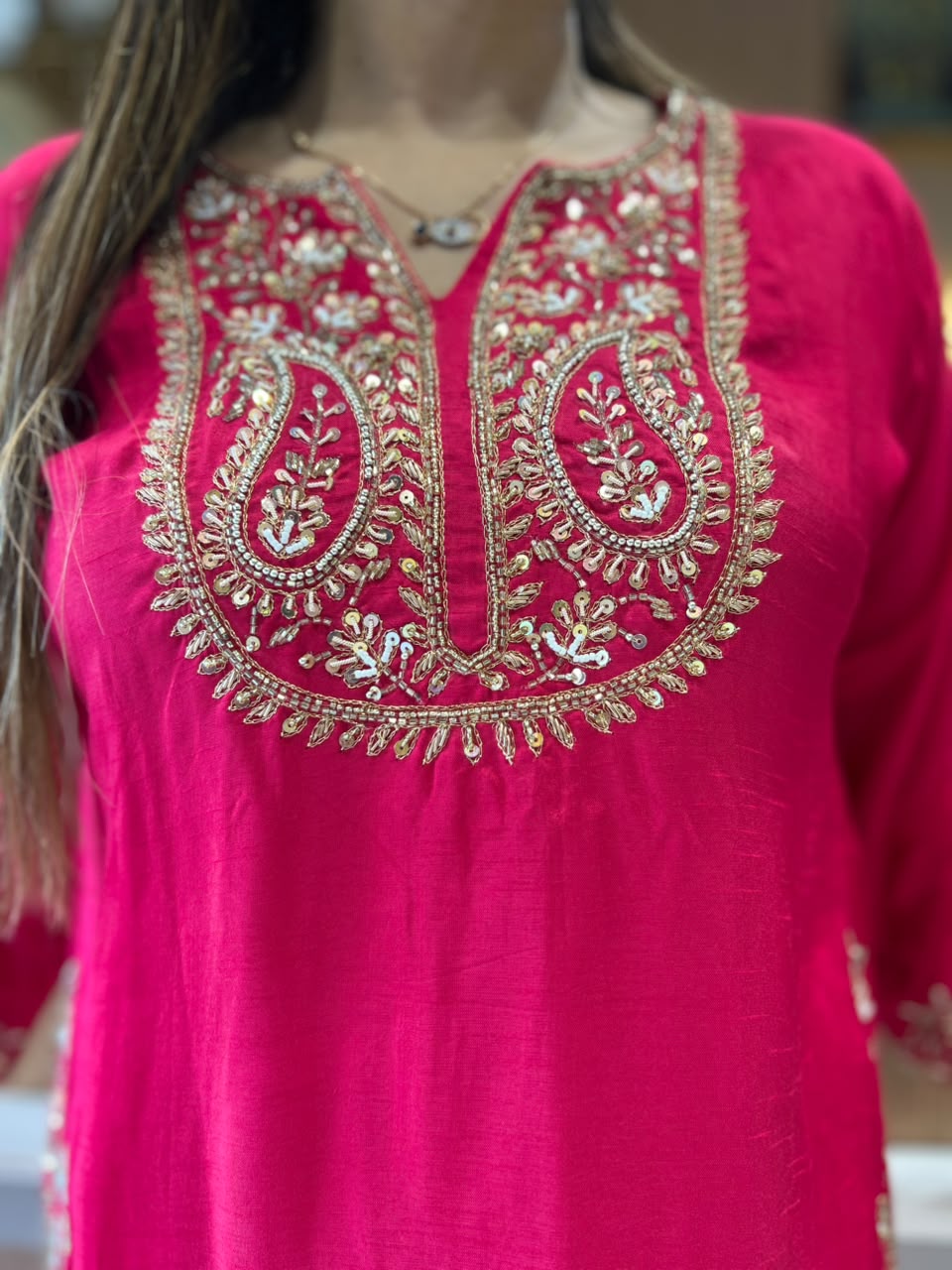 Pure Dola Silk Rani Pink 3pc Set