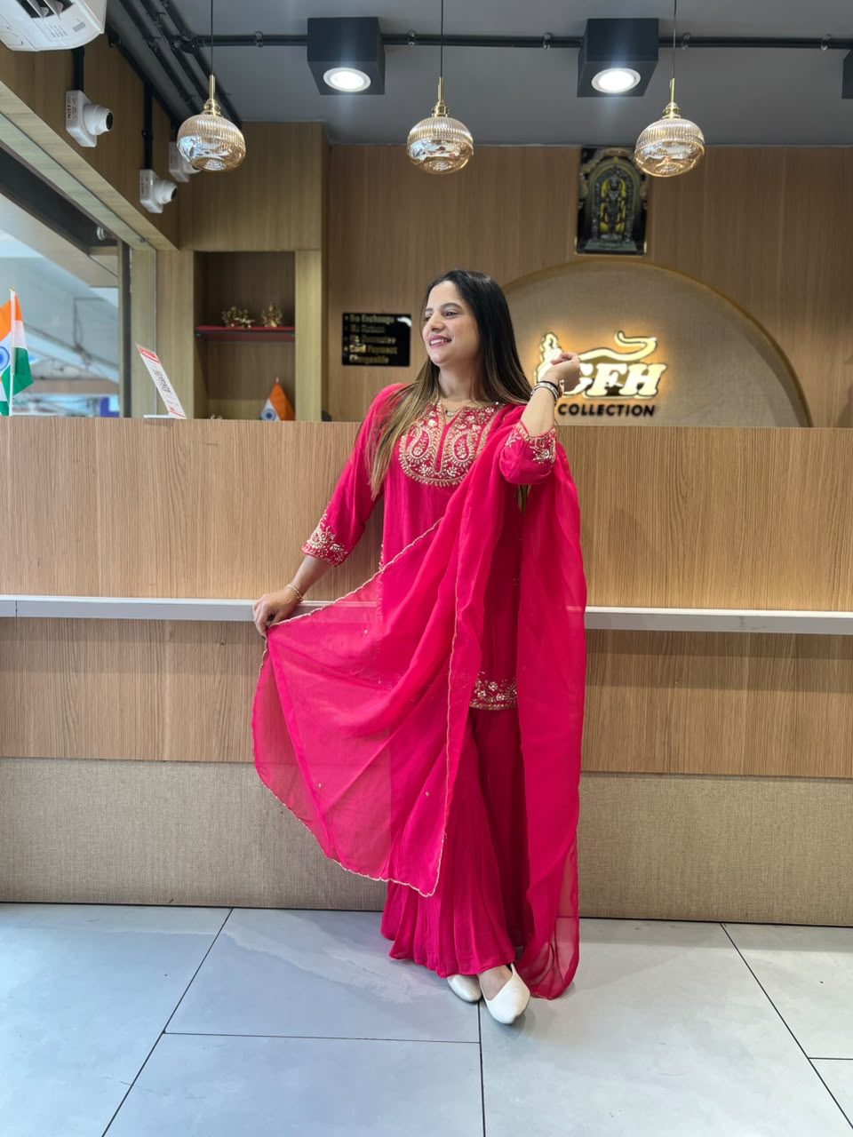 Pure Dola Silk Rani Pink 3pc Set