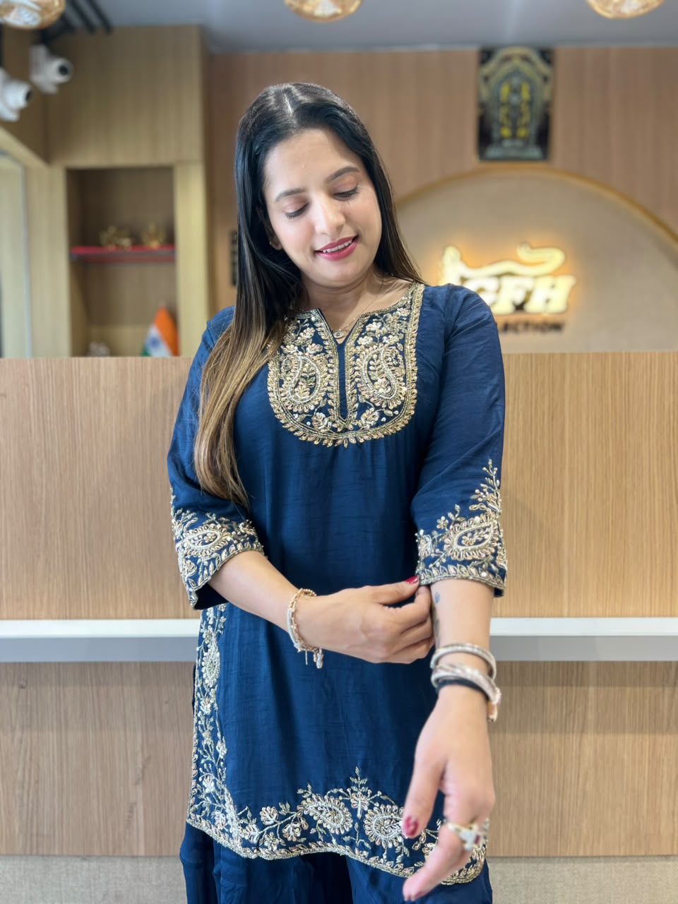 Pure Dola Silk Navy Blue 3pc Set