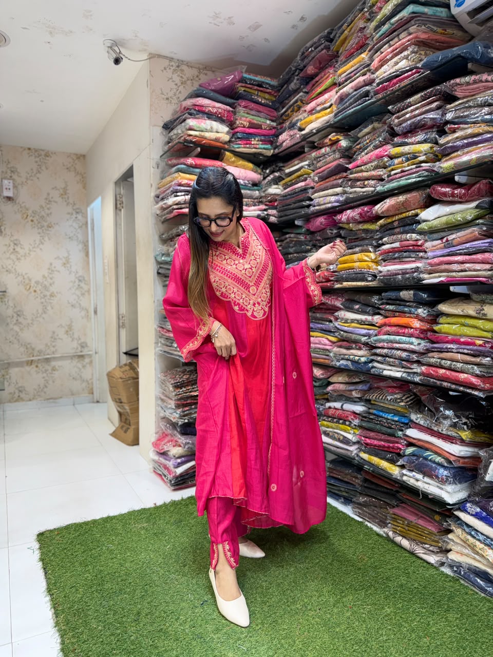 Viscose Mull Chanderi Anarkali 3pc Set