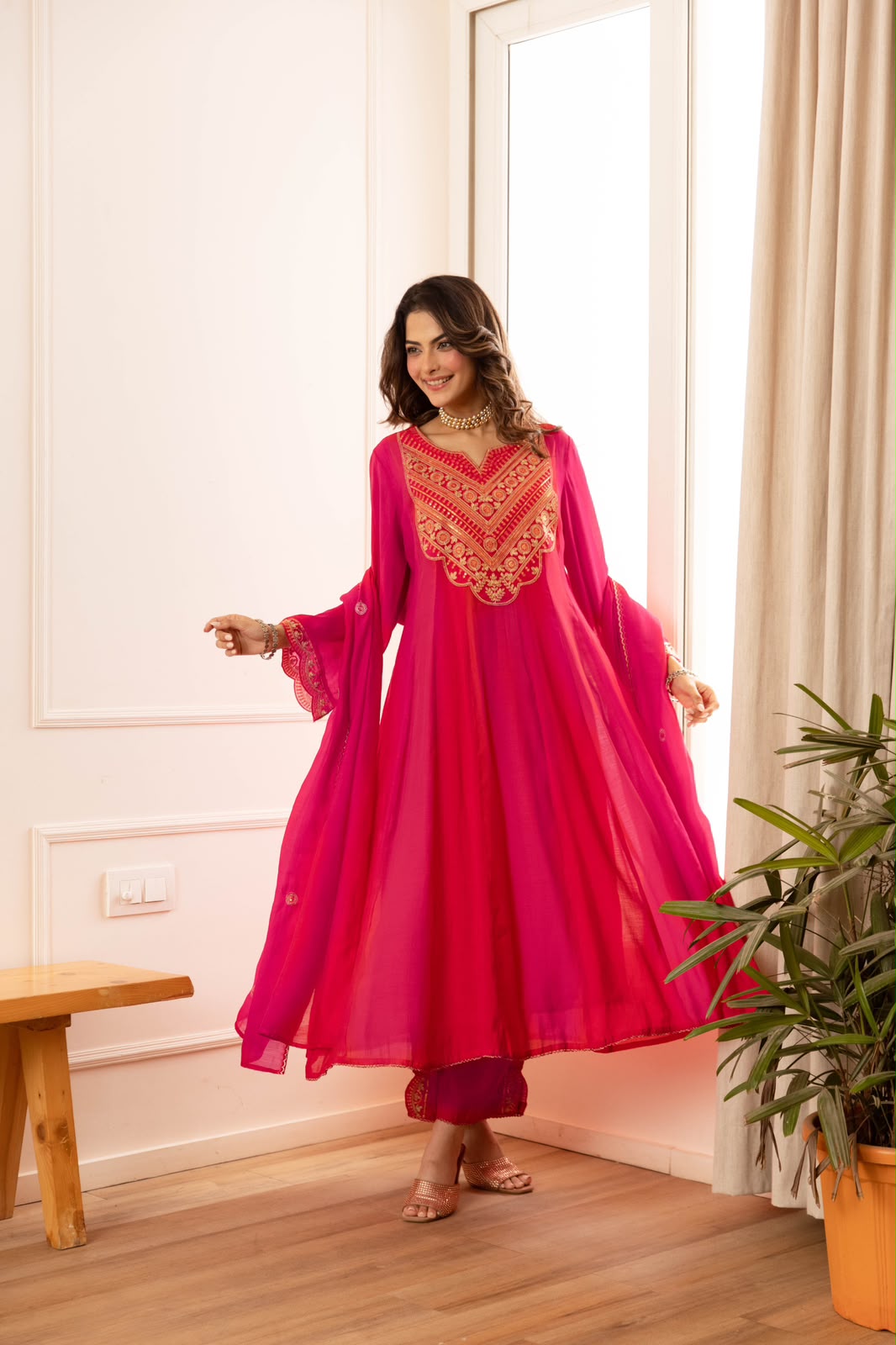 Viscose Mull Chanderi Anarkali 3pc Set