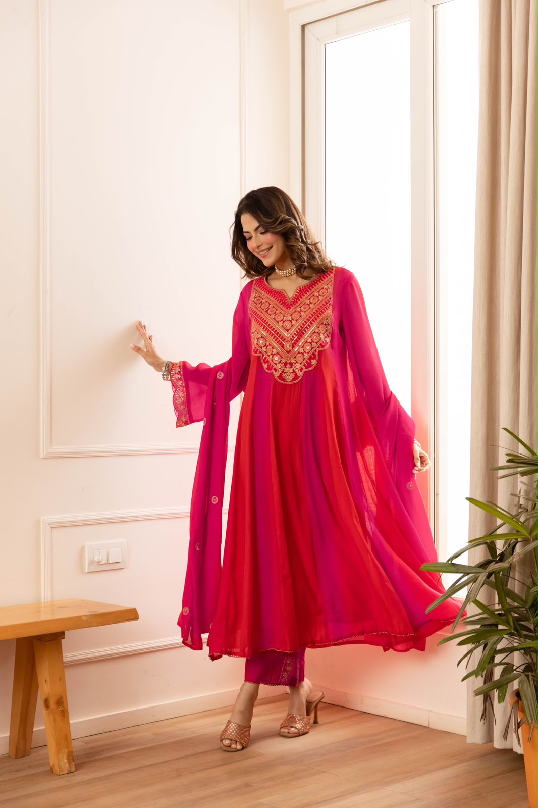 Viscose Mull Chanderi Anarkali 3pc Set