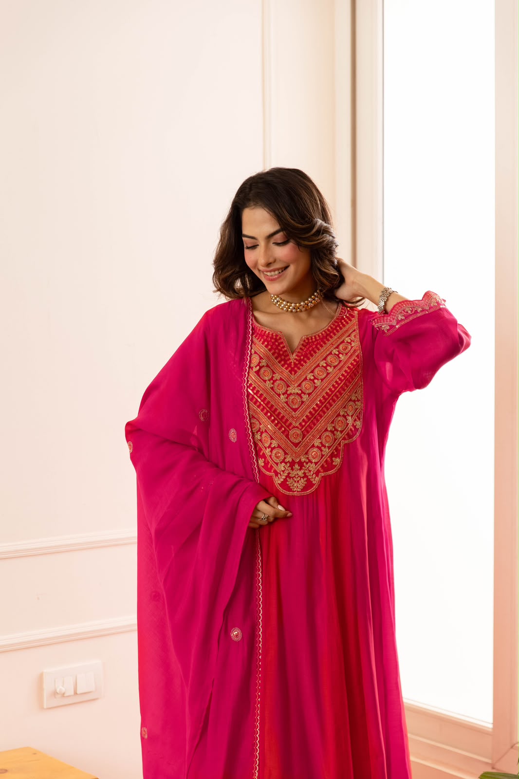 Viscose Mull Chanderi Anarkali 3pc Set