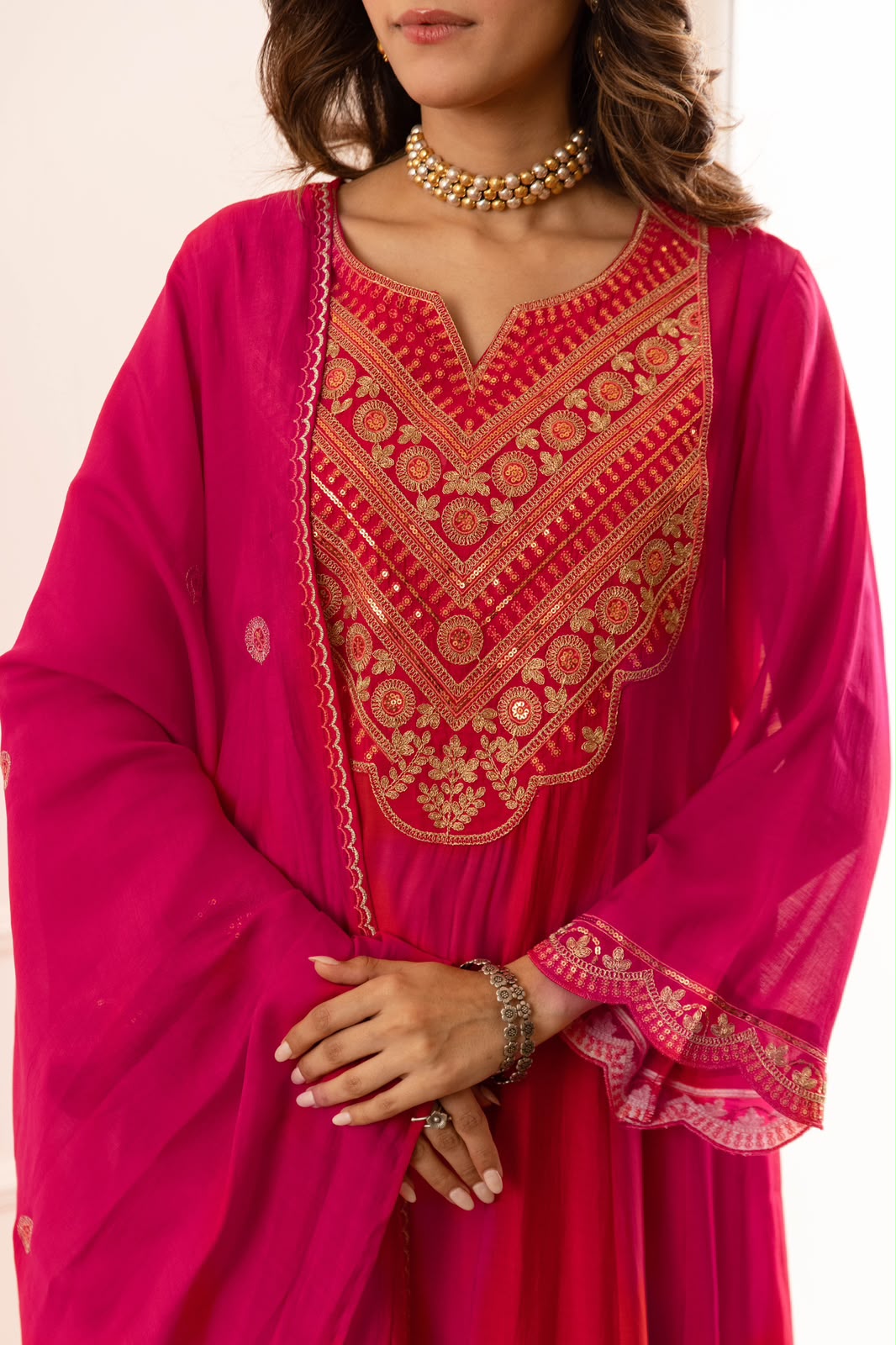 Viscose Mull Chanderi Anarkali 3pc Set