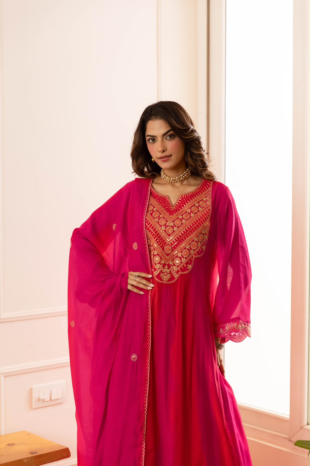 Viscose Mull Chanderi Anarkali 3pc Set