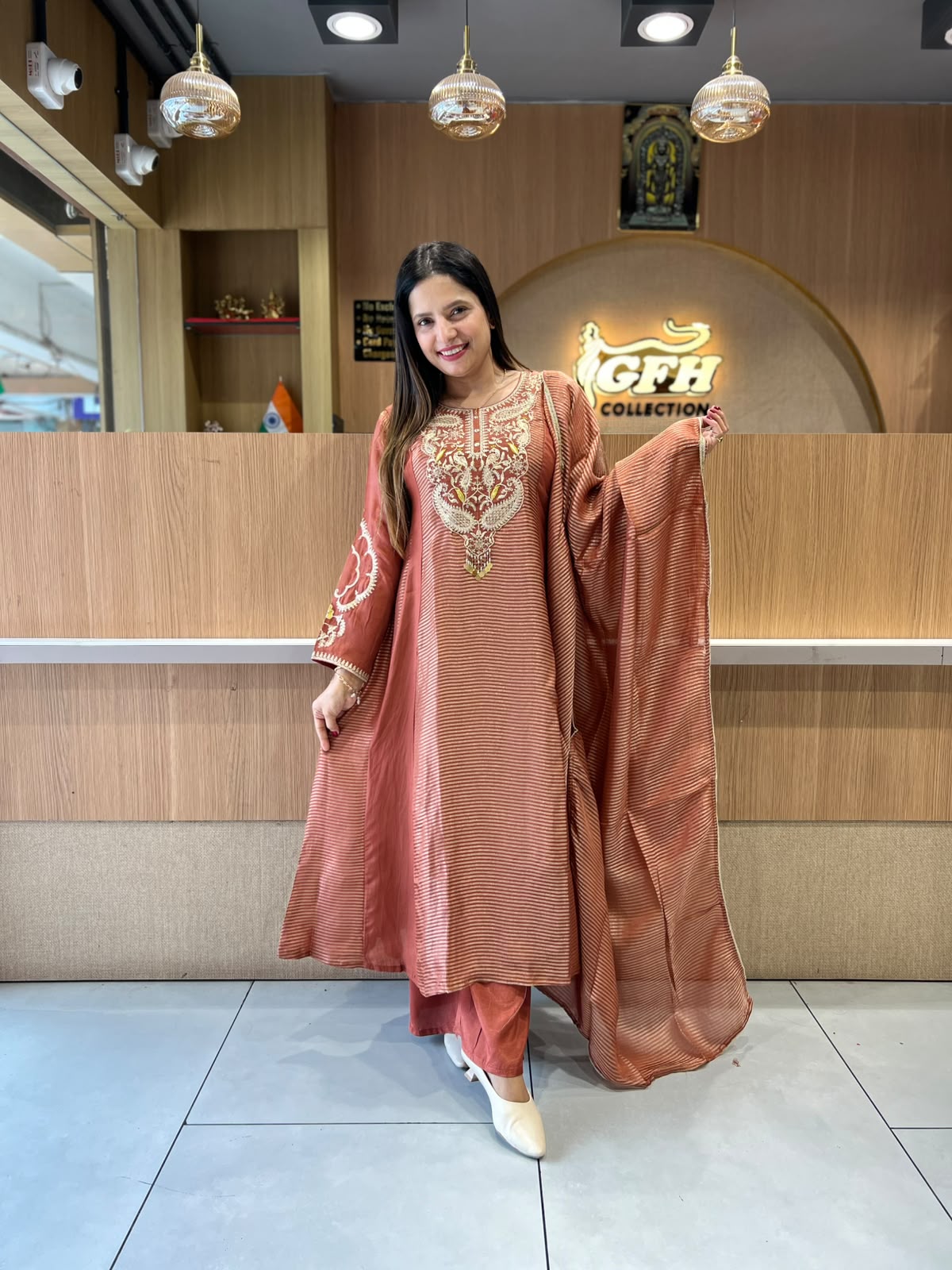 Pure Banaras Mull Chanderi Brown 3pc Set