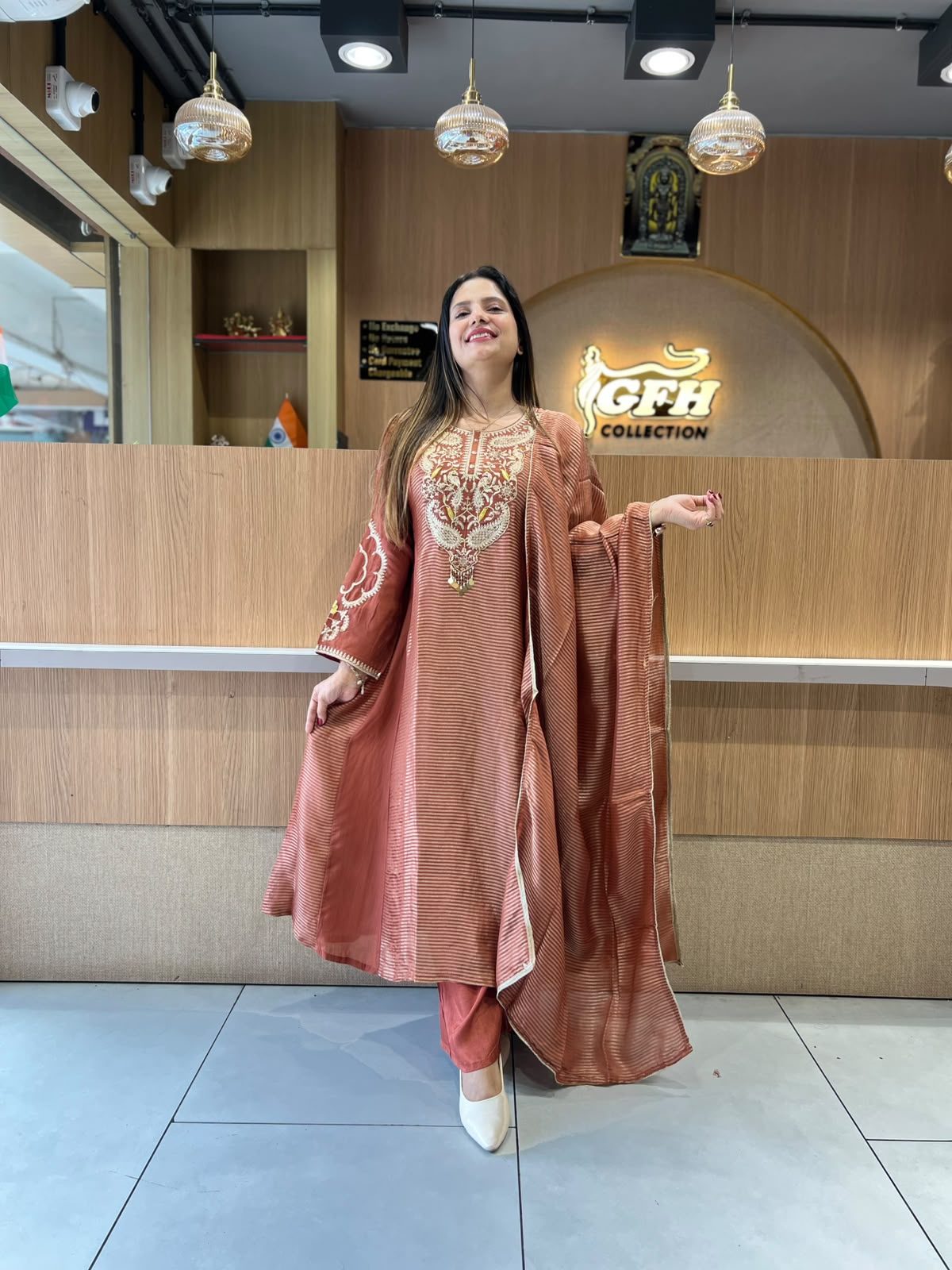 Pure Banaras Mull Chanderi Brown 3pc Set