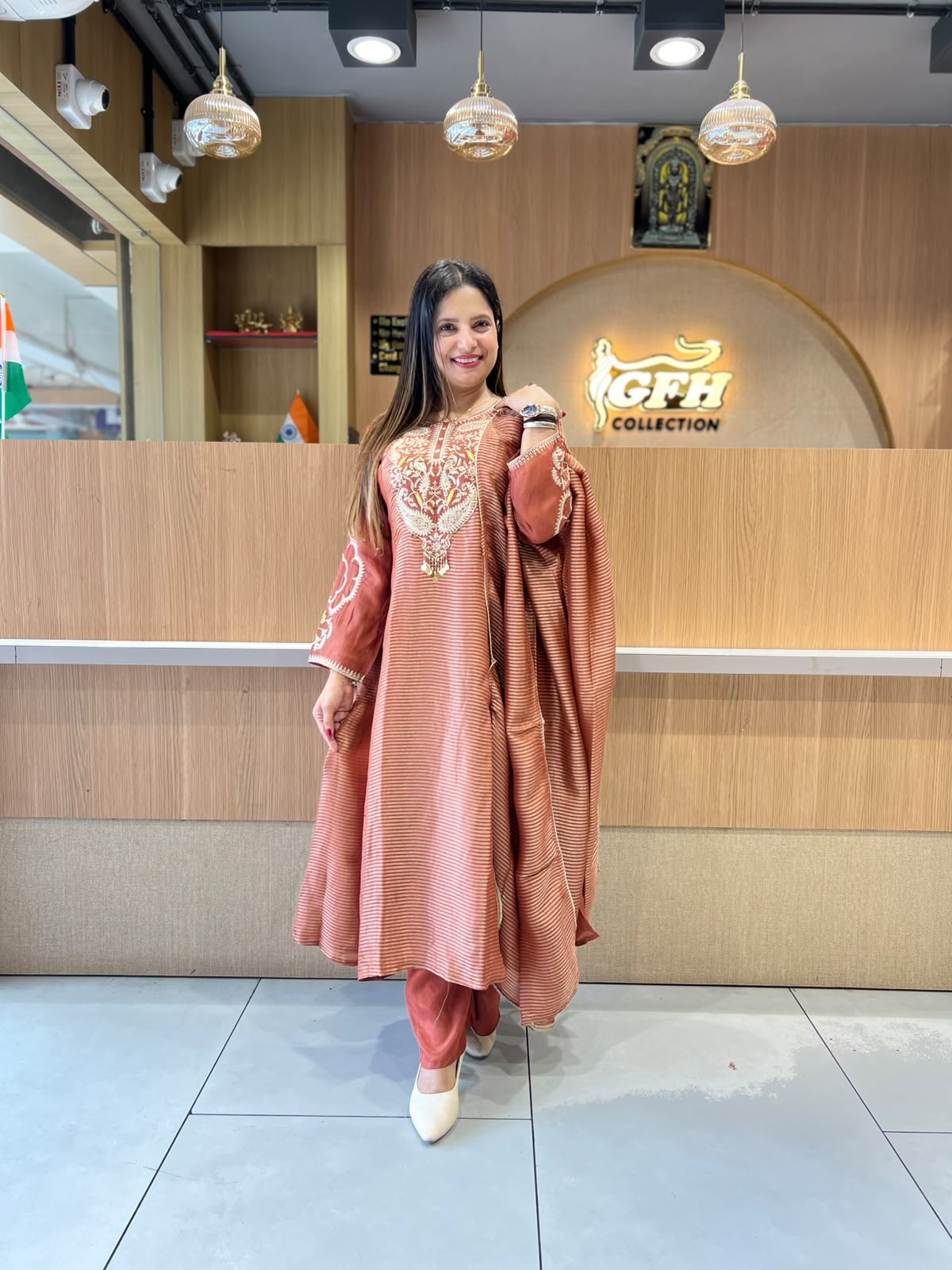 Pure Banaras Mull Chanderi Brown 3pc Set