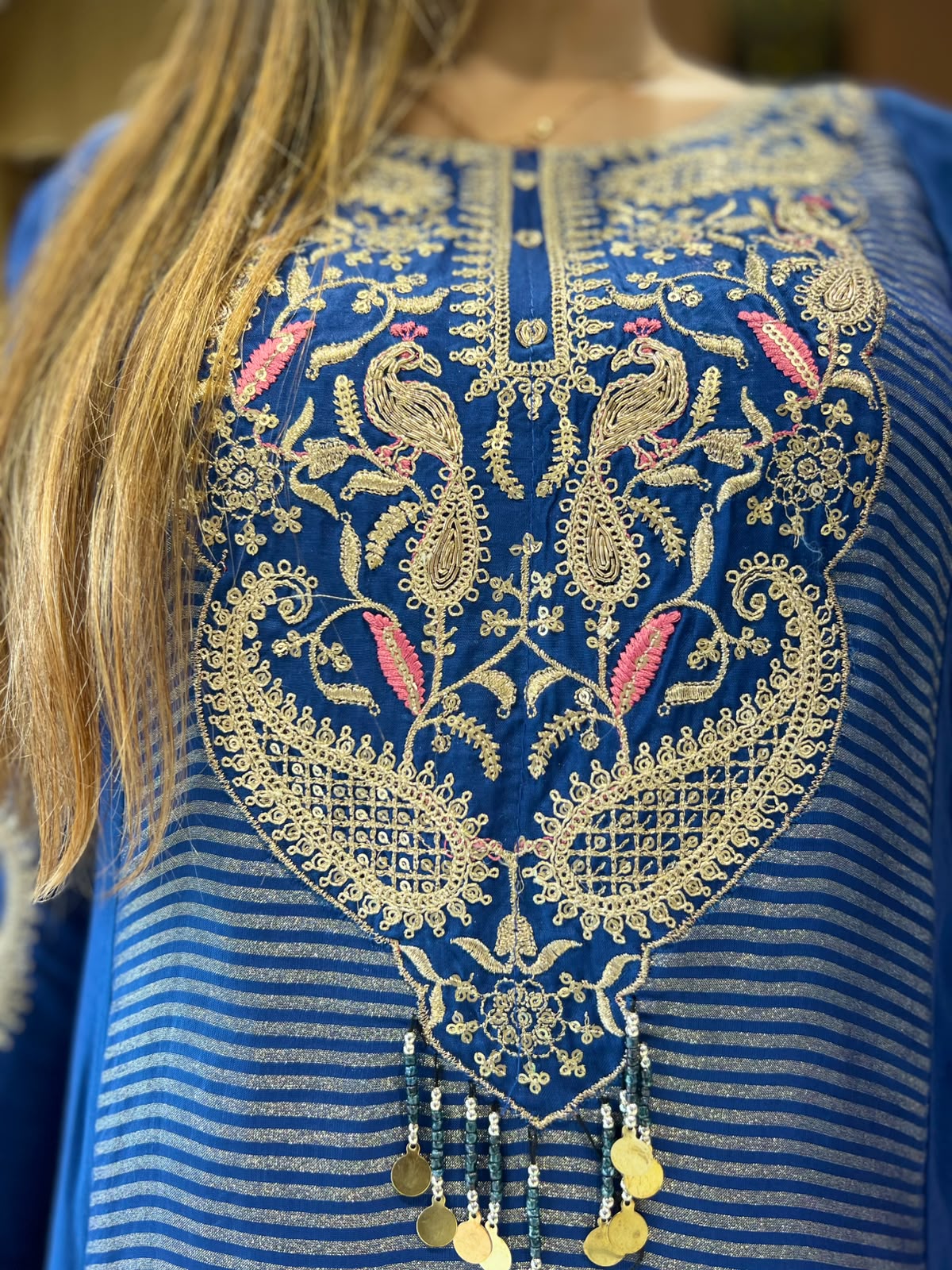 Pure Banaras Mull Chanderi Blue 3pc Set