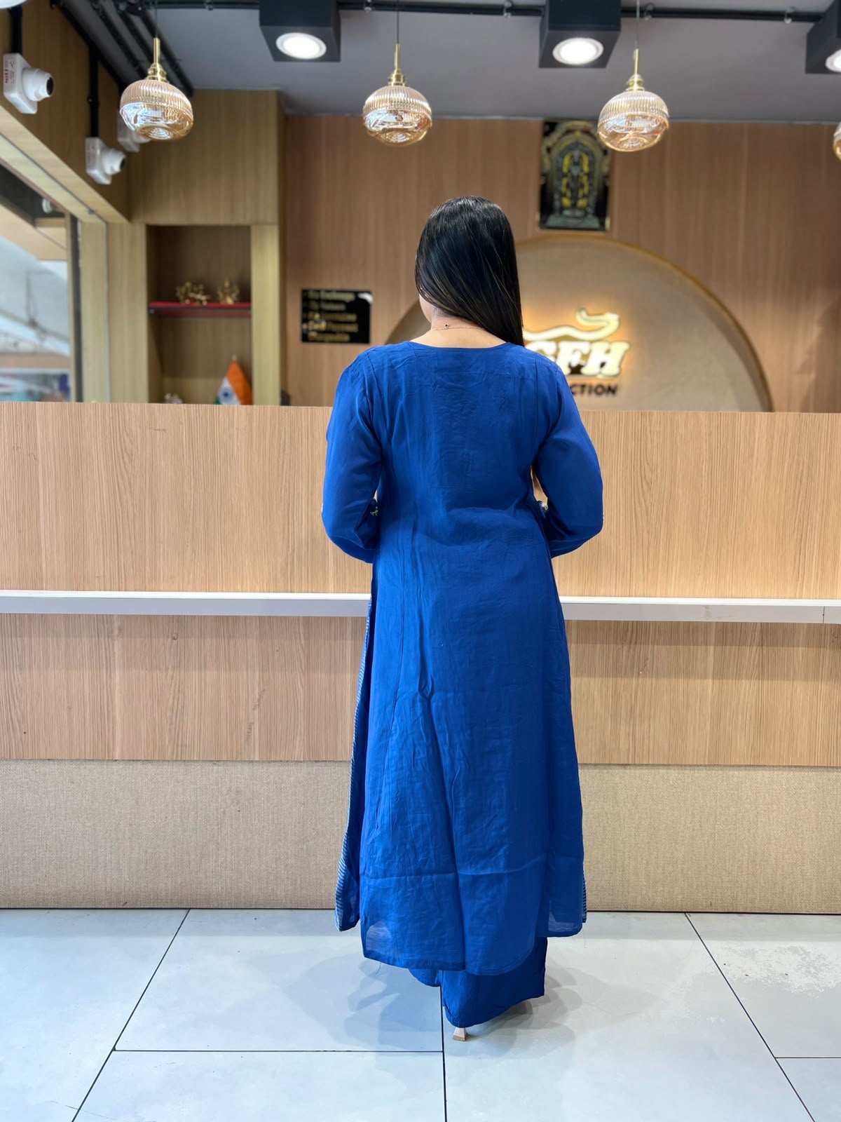 Pure Banaras Mull Chanderi Blue 3pc Set