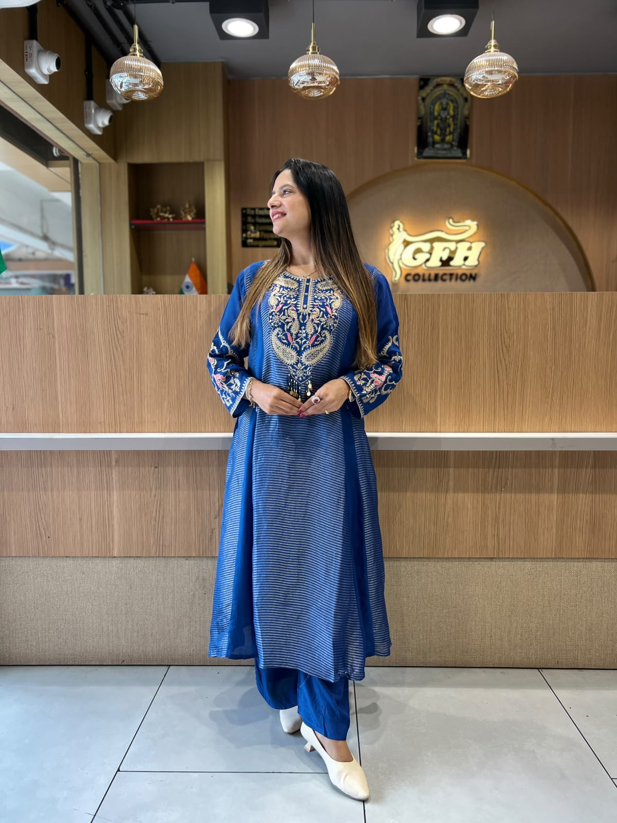 Pure Banaras Mull Chanderi Blue 3pc Set