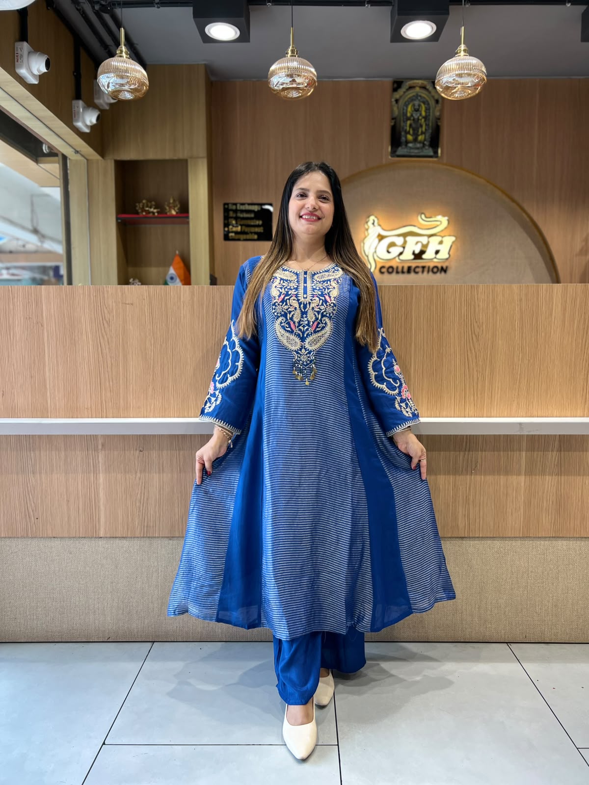 Pure Banaras Mull Chanderi Blue 3pc Set