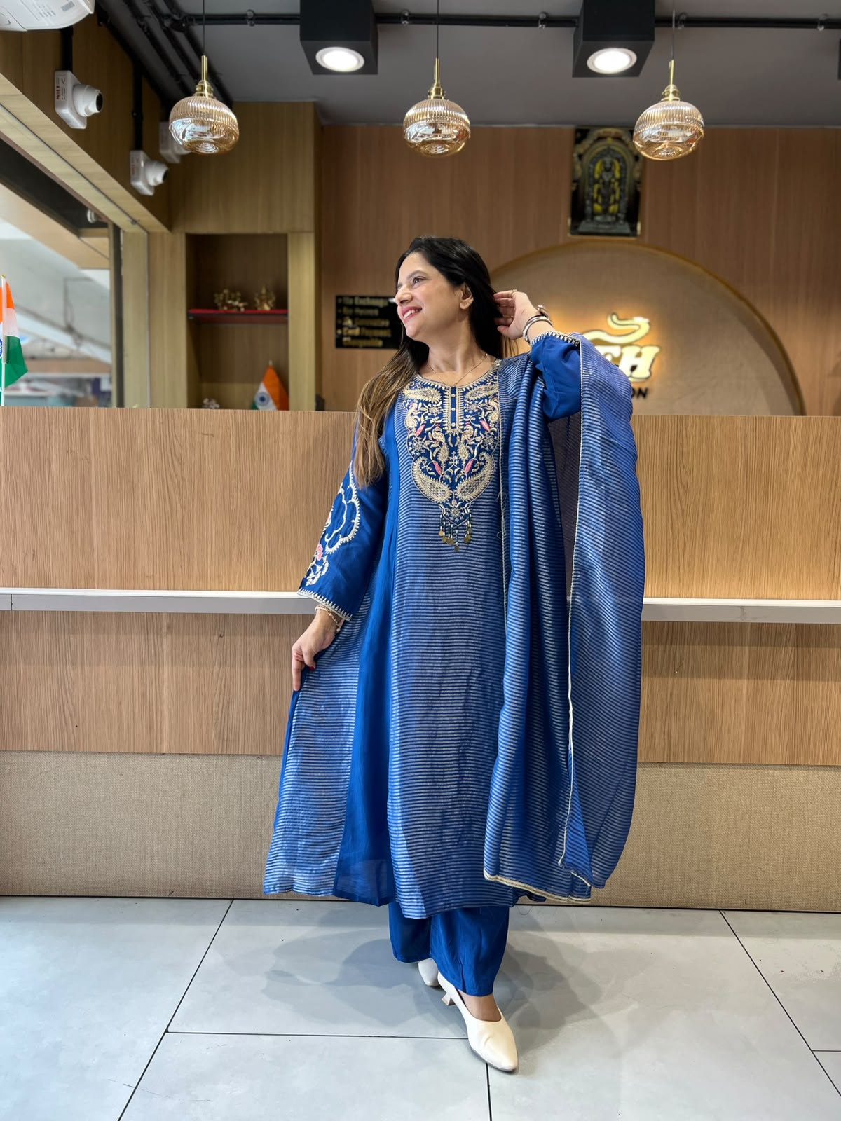 Pure Banaras Mull Chanderi Blue 3pc Set