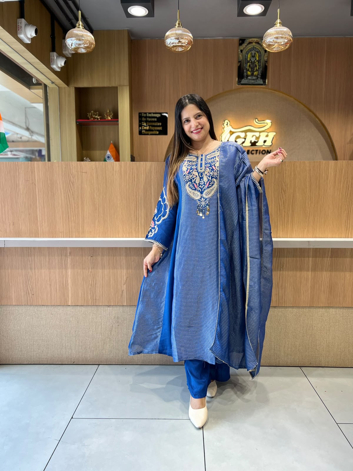 Pure Banaras Mull Chanderi Blue 3pc Set