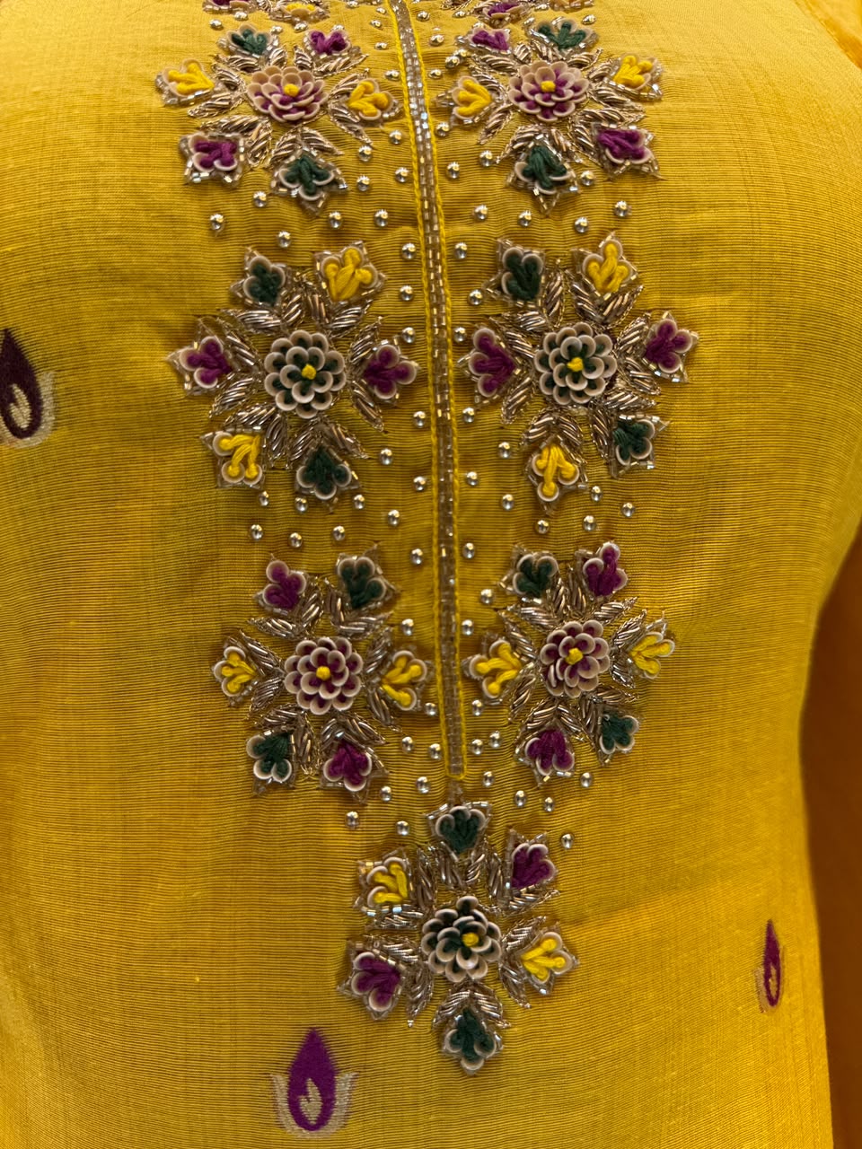 Pure Linen Silk Banarasi Weaving Yellow 3pc Set