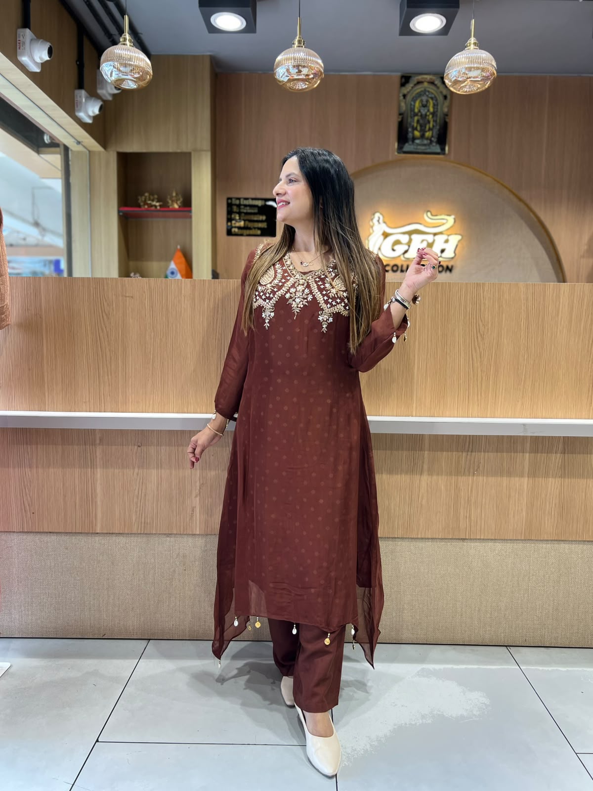 Pure Viscoce Organza Brown 3pc Set