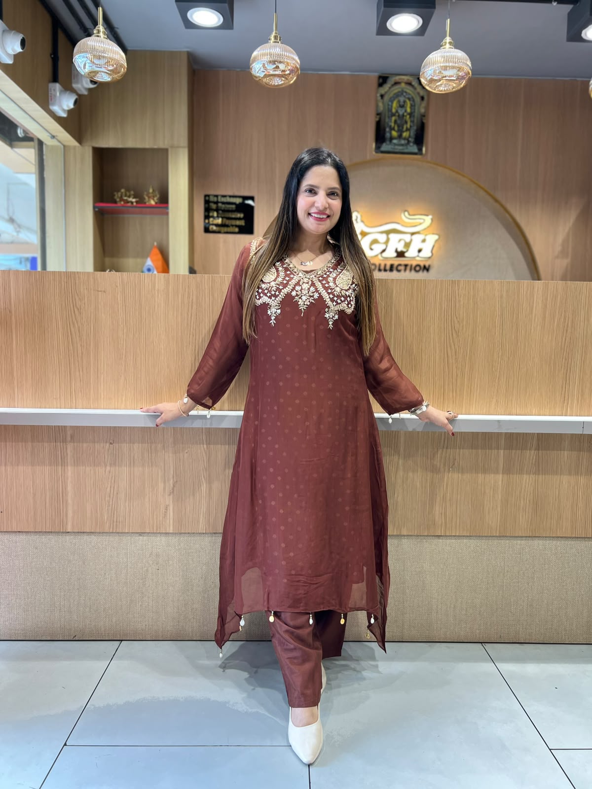 Pure Viscoce Organza Brown 3pc Set