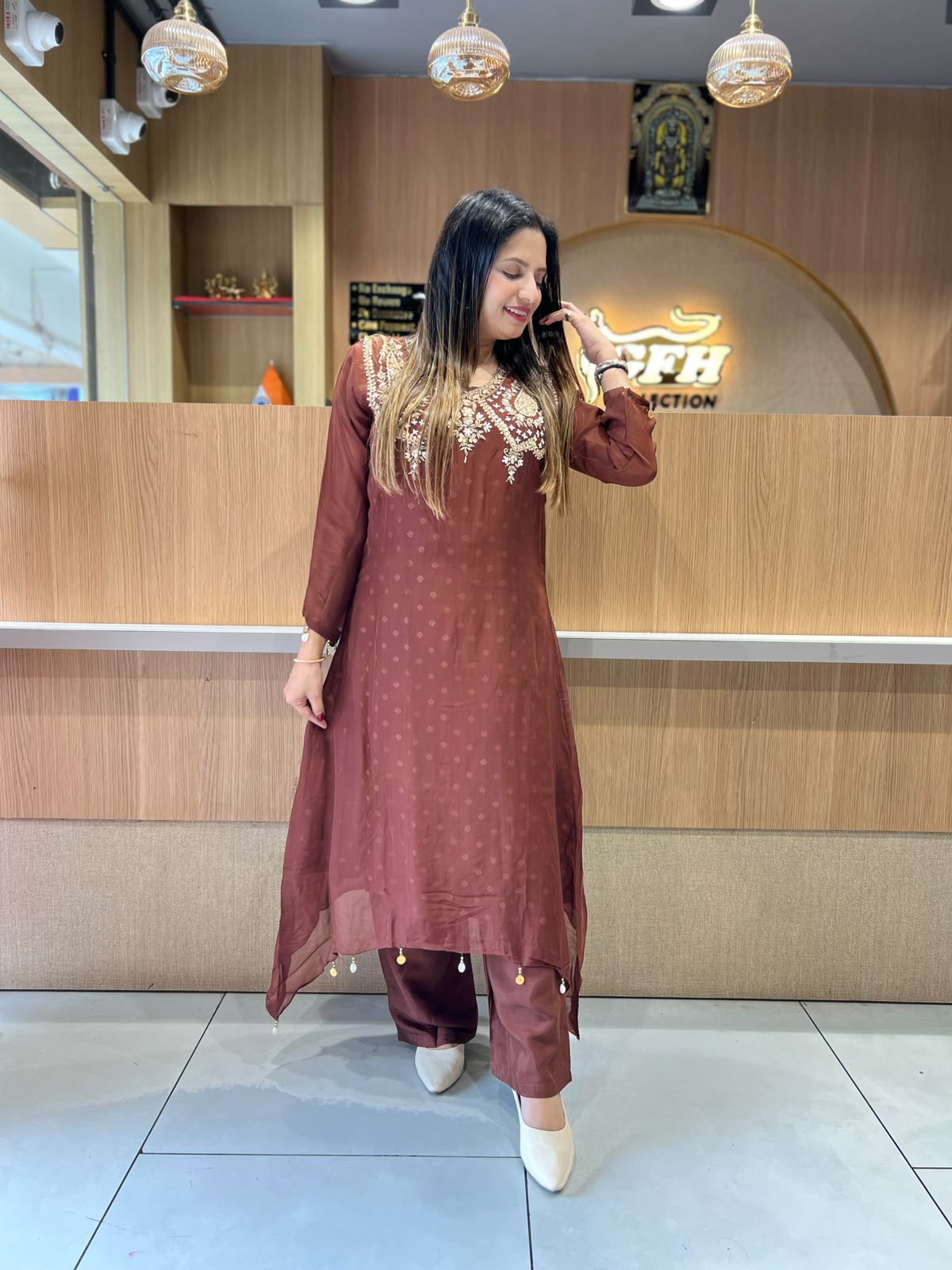 Pure Viscoce Organza Brown 3pc Set