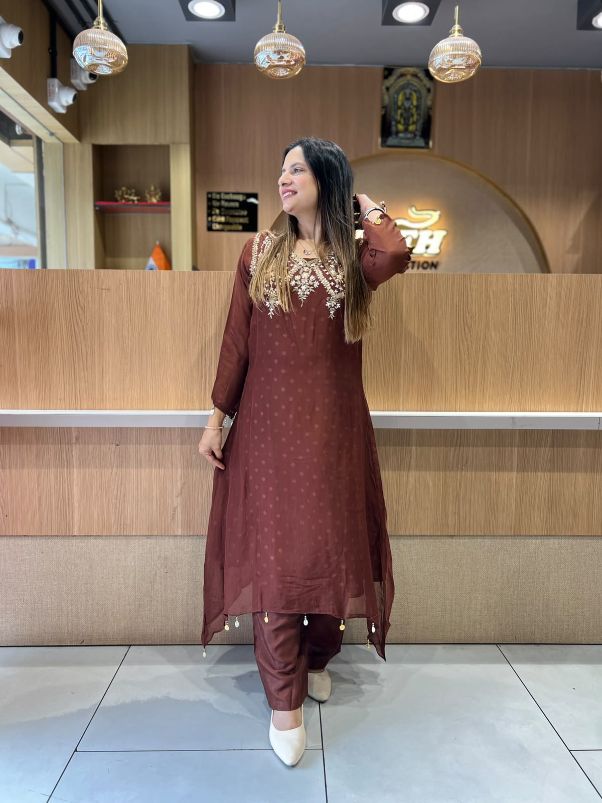 Pure Viscoce Organza Brown 3pc Set