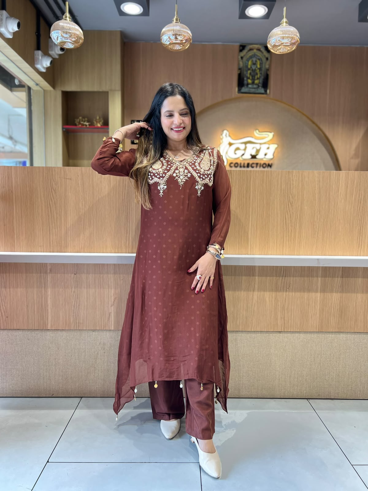 Pure Viscoce Organza Brown 3pc Set