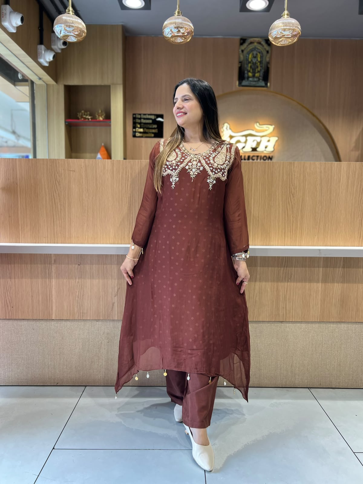 Pure Viscoce Organza Brown 3pc Set