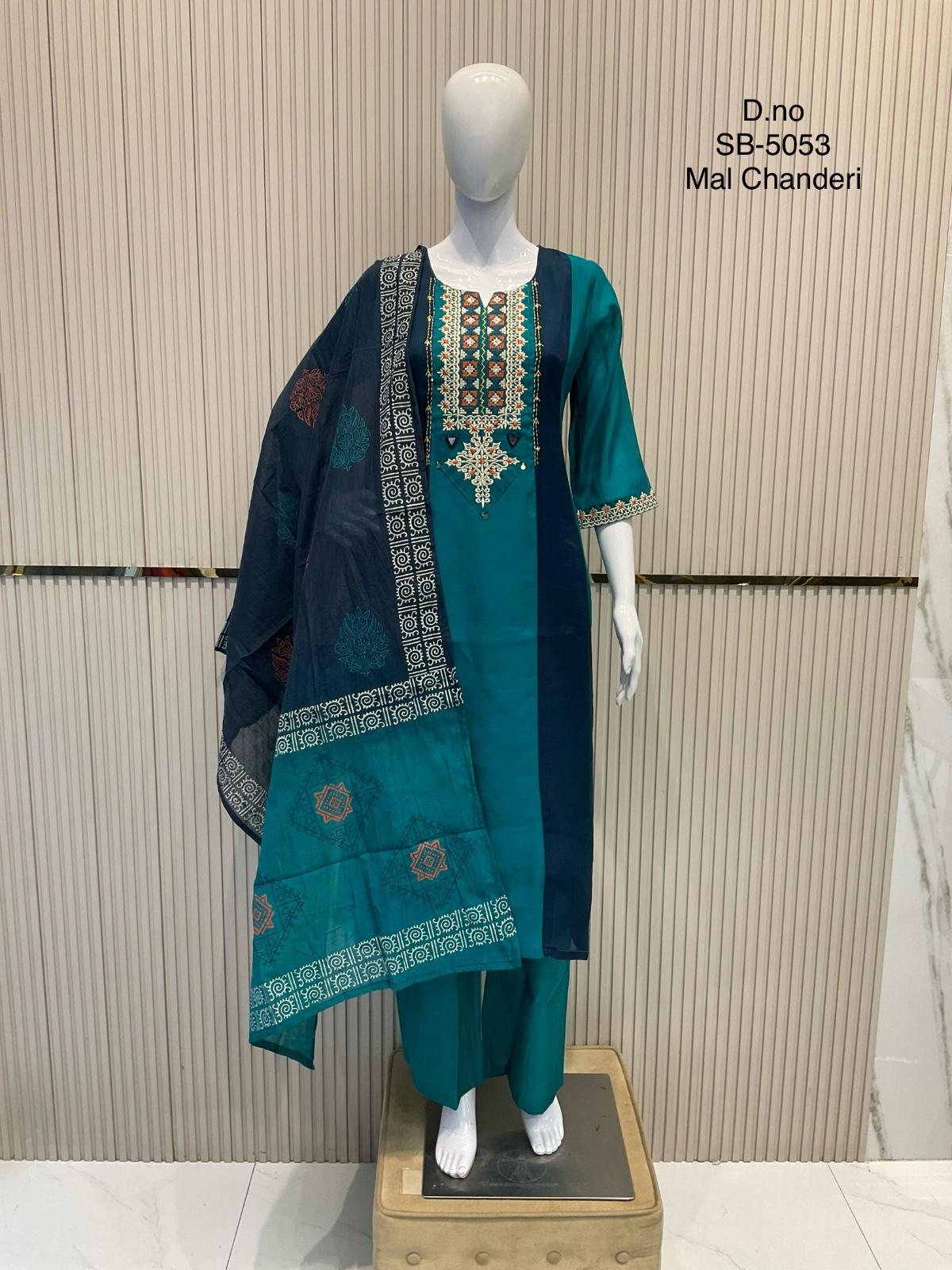 Mull Chanderi Blue 3pc Set