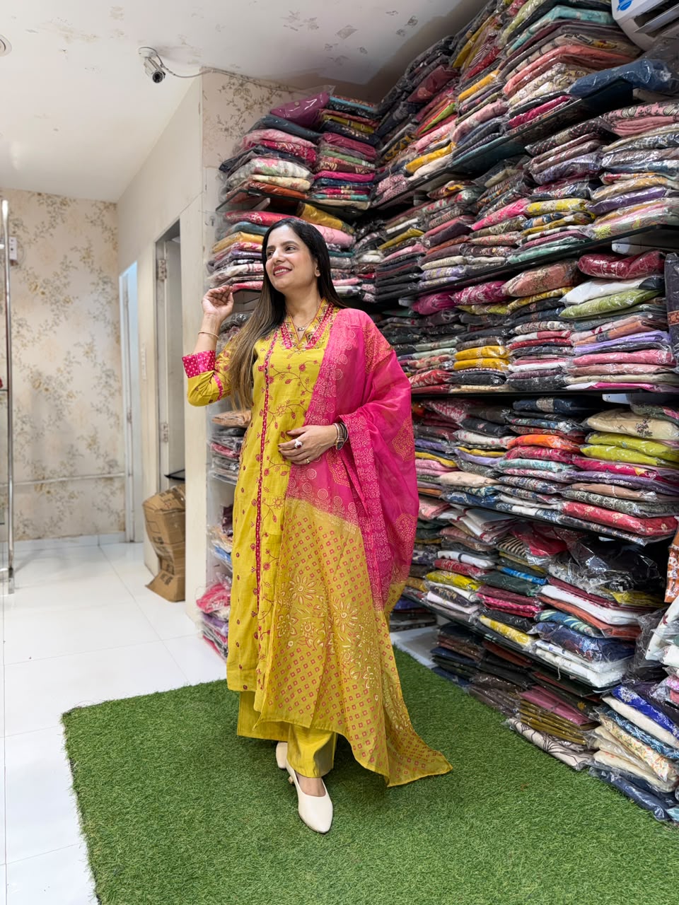 Mull Chanderi Yellow 3pc Set