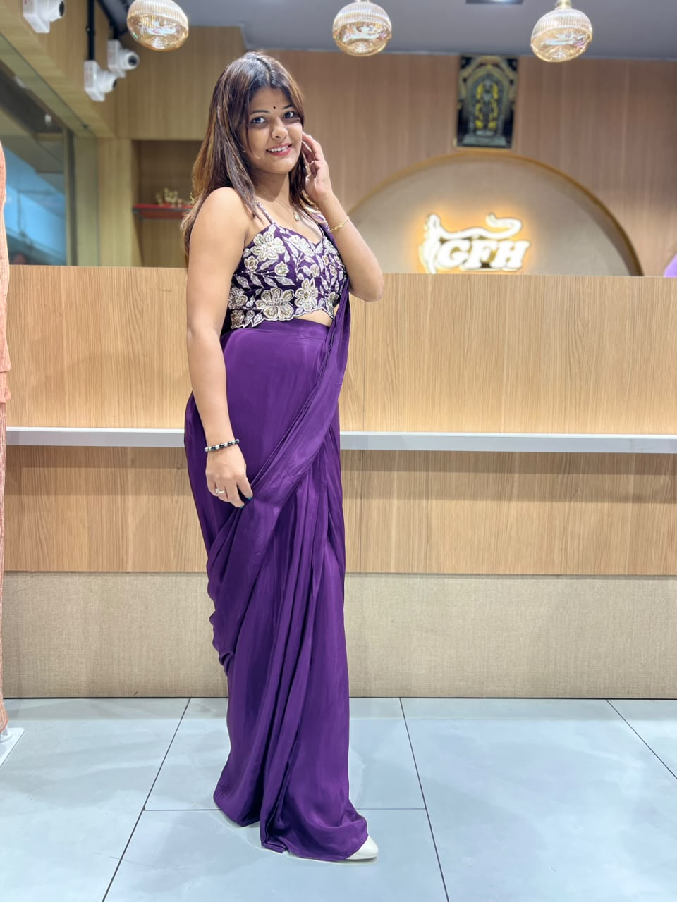 Pure Crep Dark Purple Drep Saree