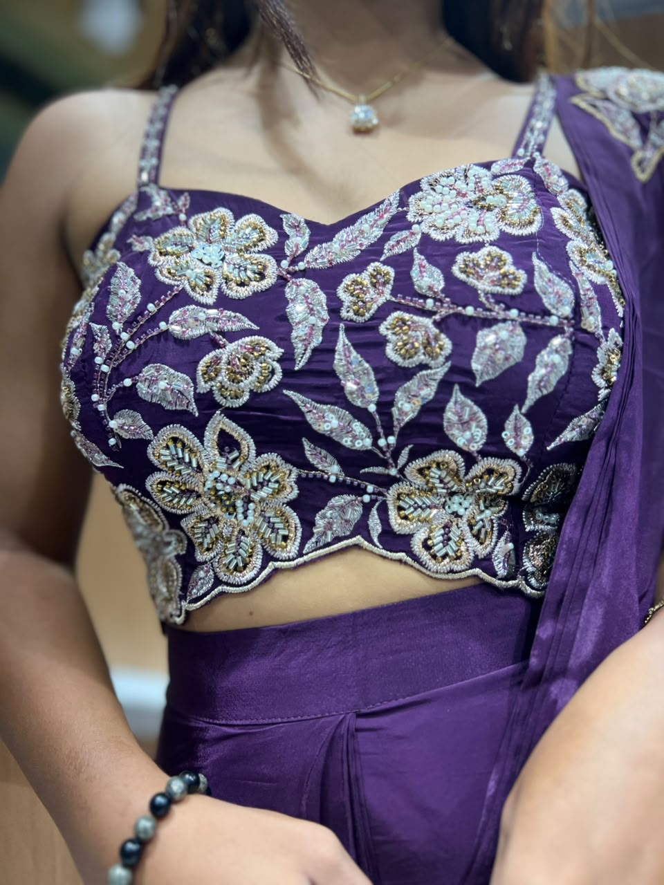 Pure Crep Dark Purple Drep Saree