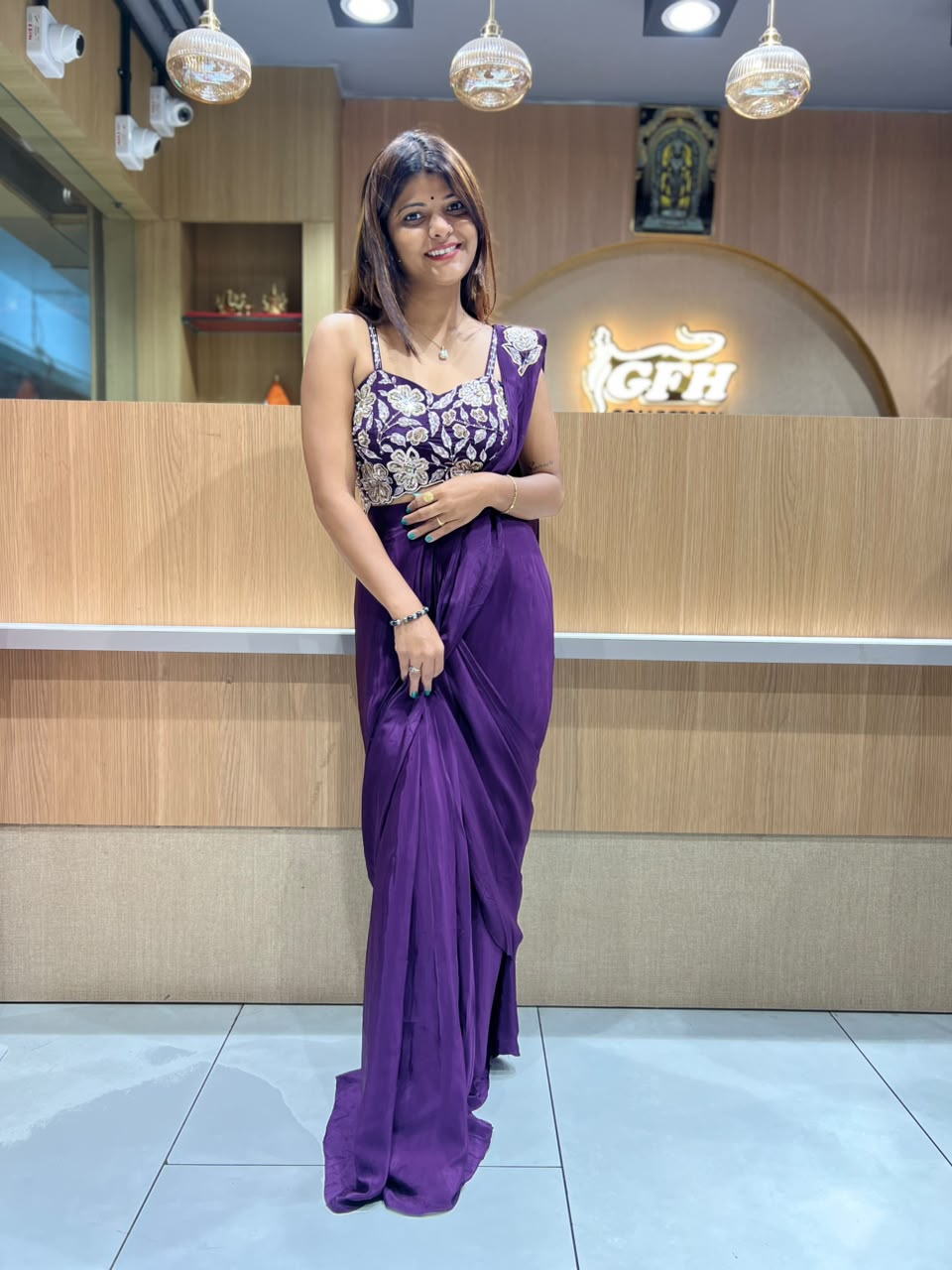 Pure Crep Dark Purple Drep Saree