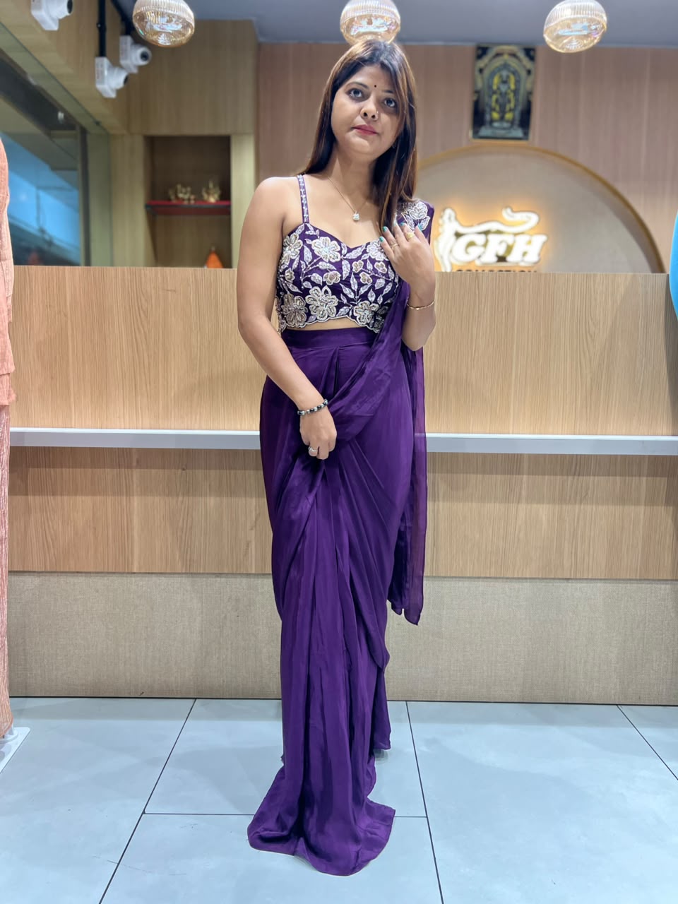 Pure Crep Dark Purple Drep Saree