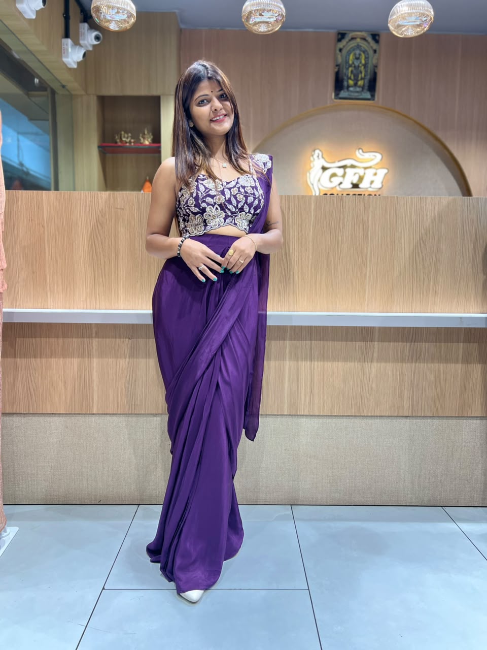 Pure Crep Dark Purple Drep Saree