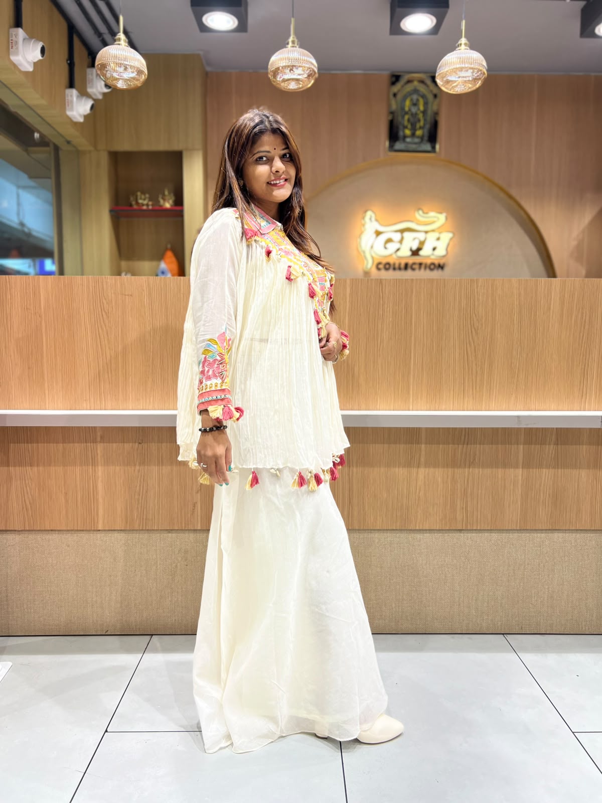 Pure Banaras Mull Chanderi Off White 3pc Set (Indo Western)