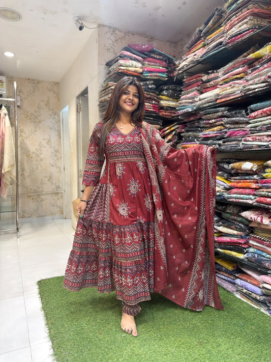 Pure Cotton Maroon 3pc Set