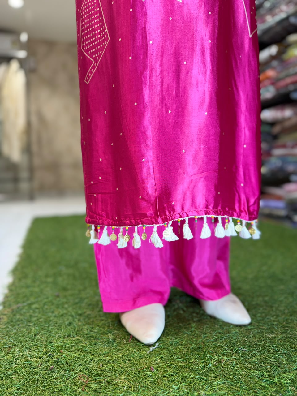 Pure Satin Gaji Rani Pink 2pc Set