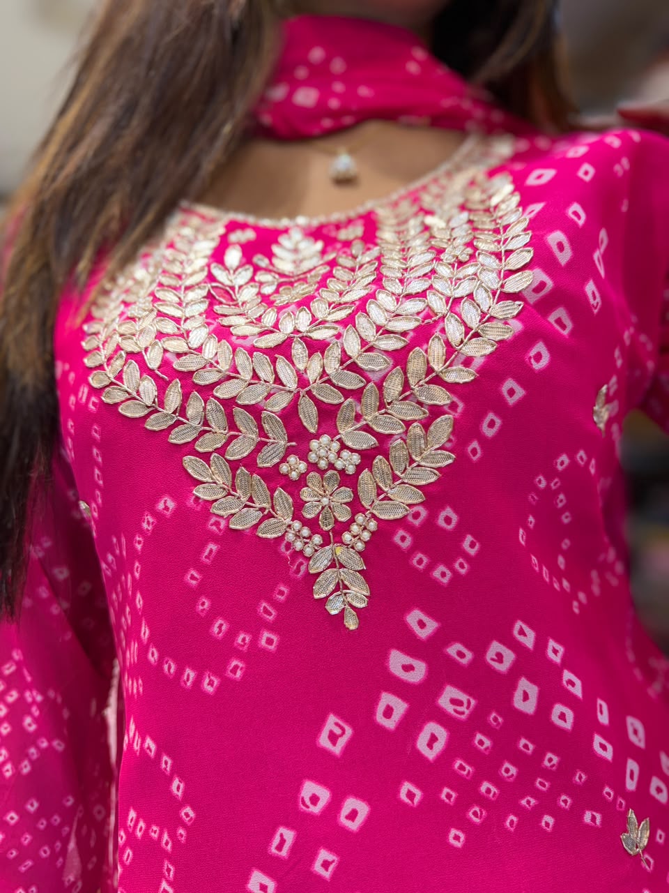 Pure Georgette Rani Pink 3pc Set