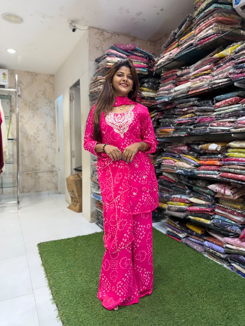 Pure Georgette Rani Pink 3pc Set