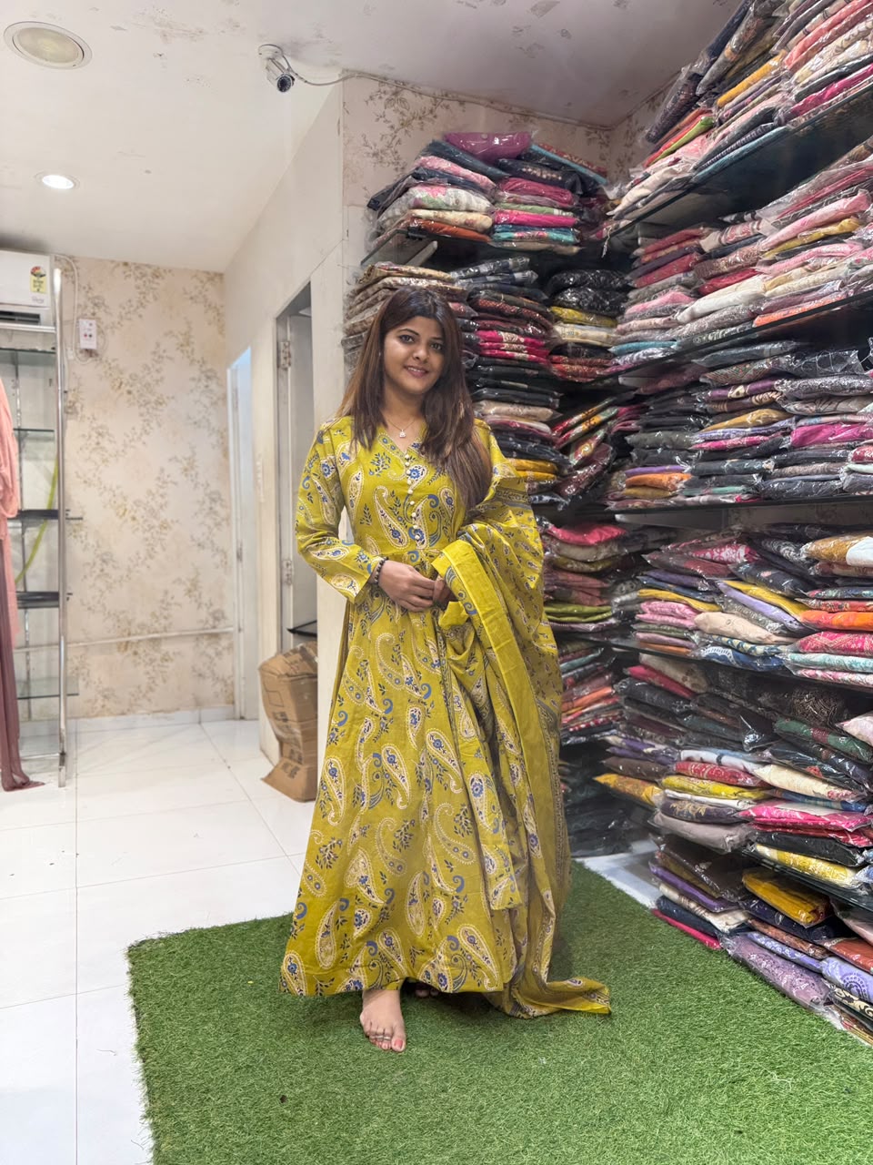 Pure Cotton Chatni Green 24kali Anarkali 3pc Set
