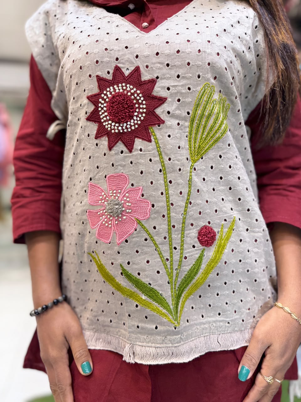Pure Cotton Maroon 3pc Set