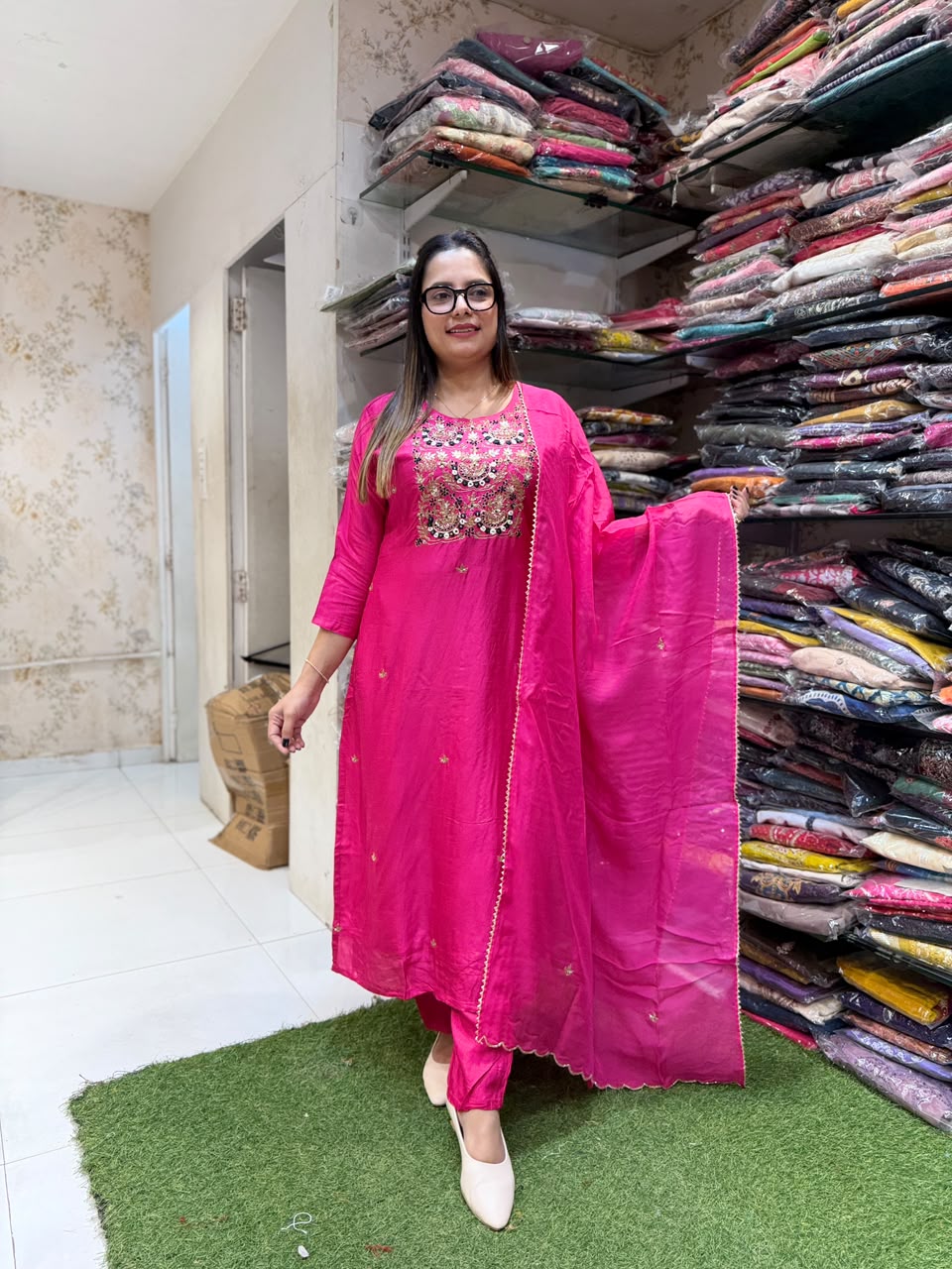 Pure Dola Silk Rani Pink 3pc Set