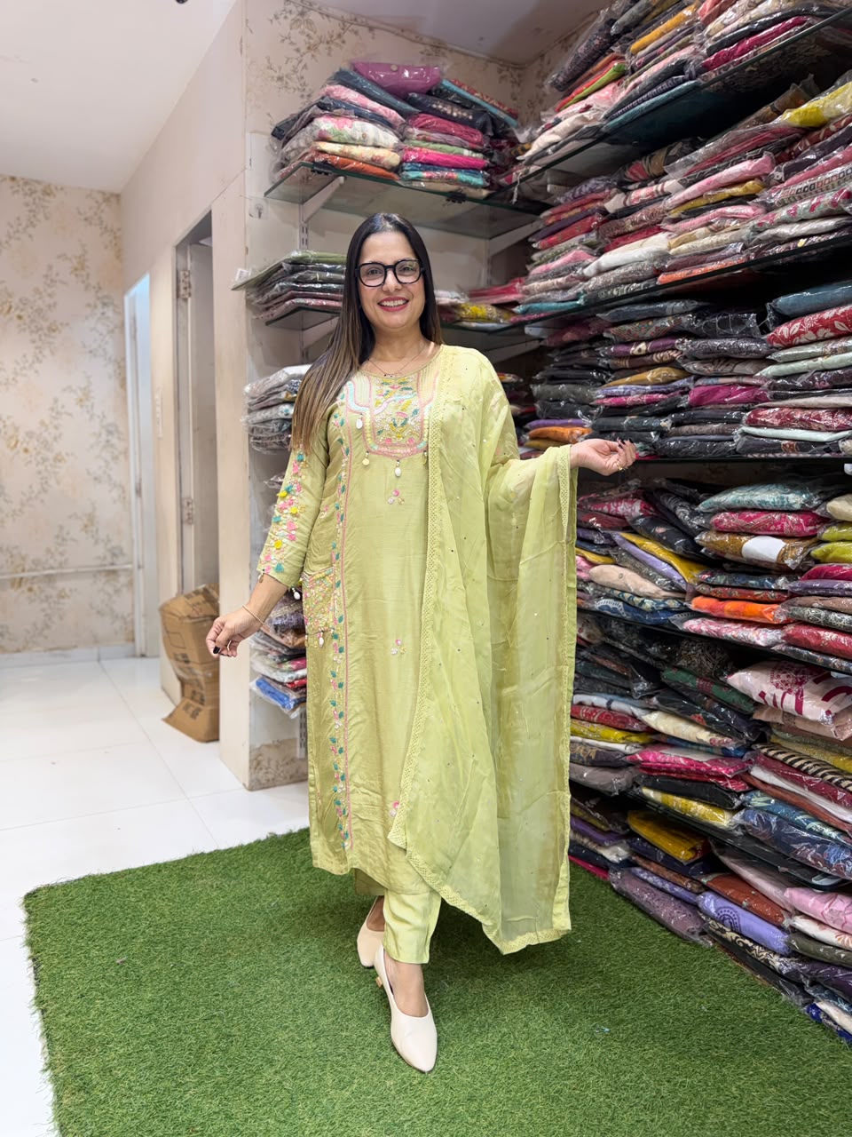 Pure Dola Silk Pista Green 3pc Set