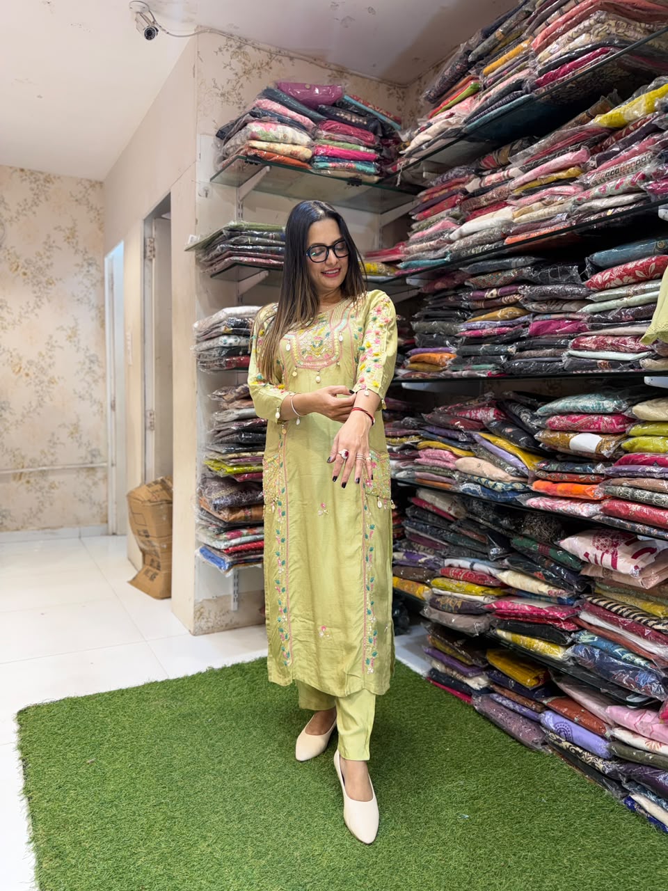 Pure Dola Silk Pista Green 3pc Set