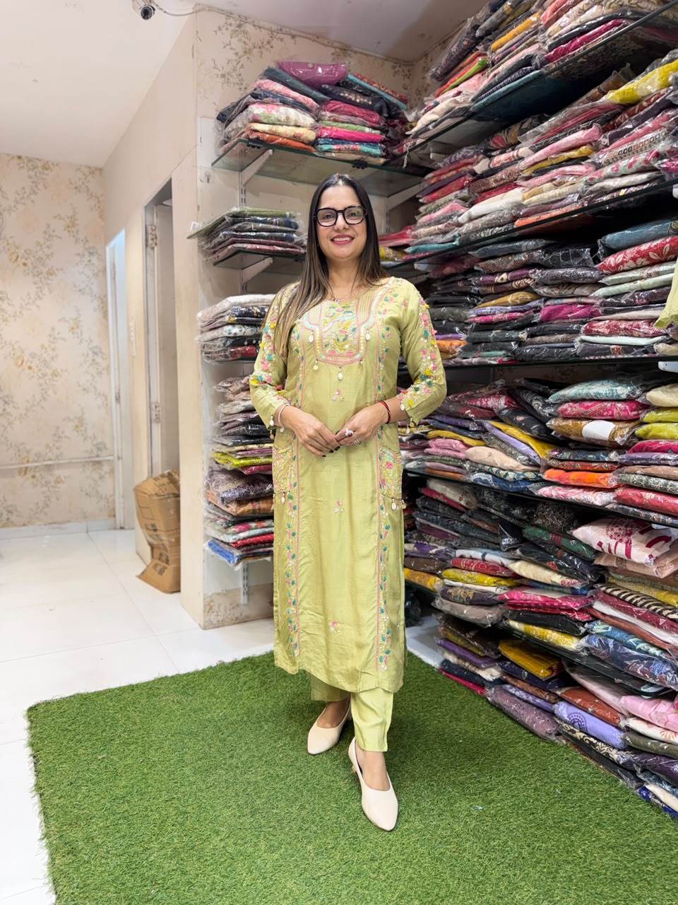 Pure Dola Silk Pista Green 3pc Set